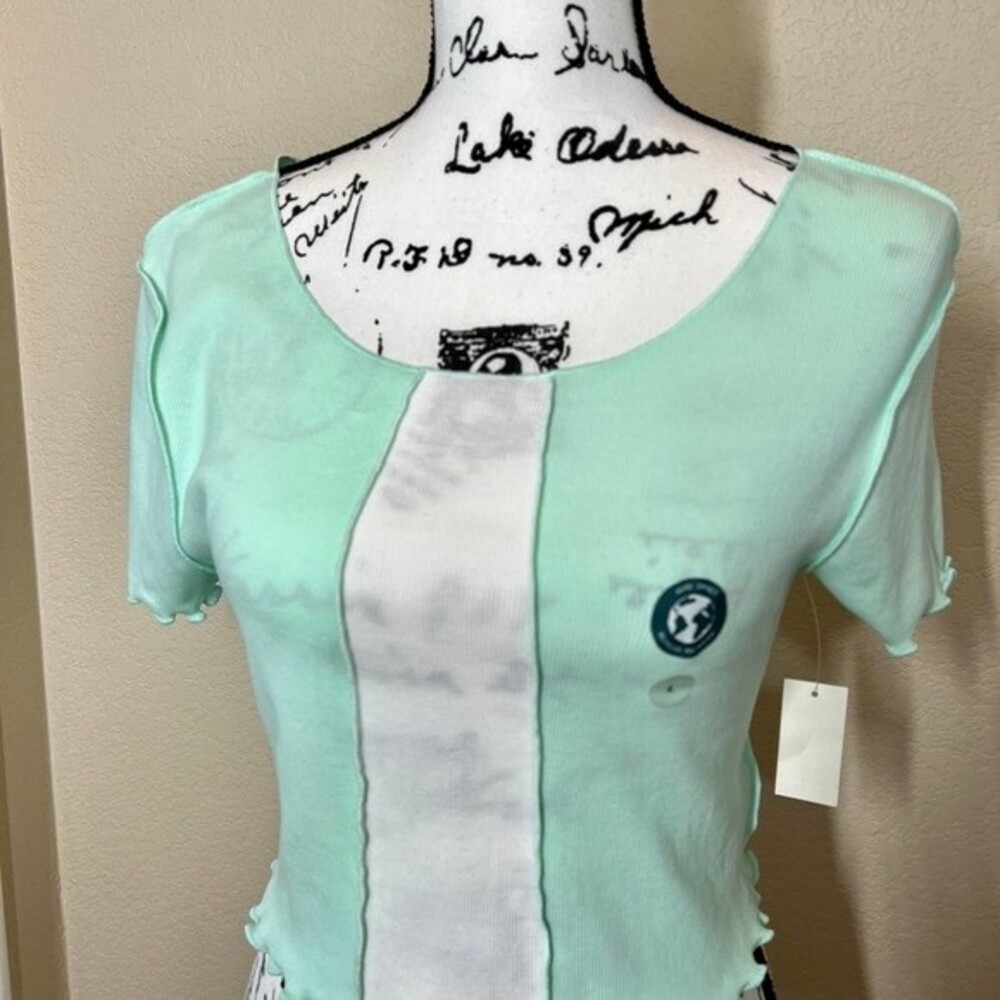 Aeropostale mint green  crop top lettuce hem baby tee top size L streetwear - Picture 6 of 16